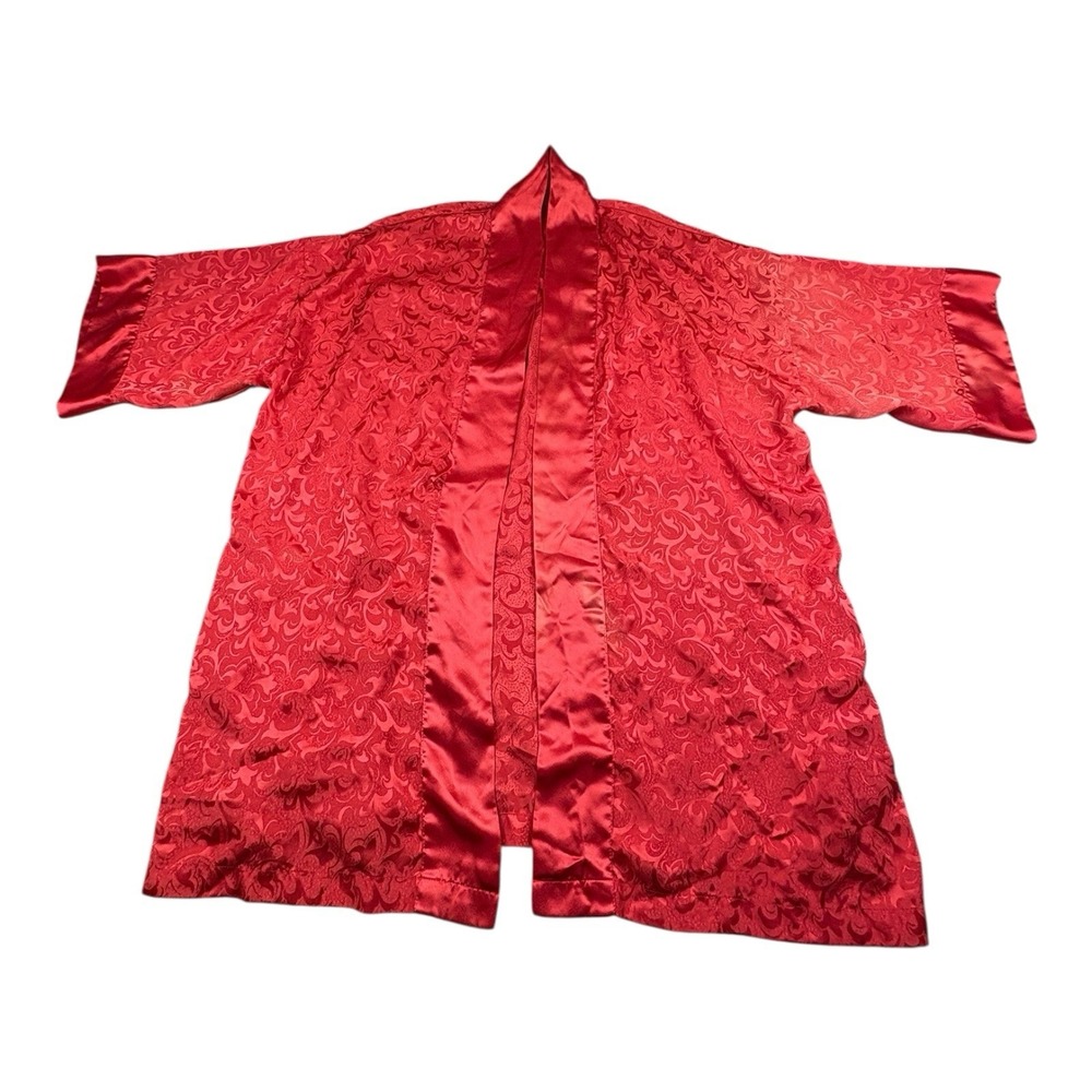Victoria's Secret Red Satin Jacquard Kimono Robe Women's S Vintage Korea